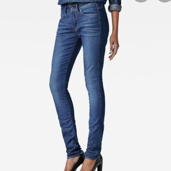 G-Star RAW 3301 Contour Blue Mid Rise Skinny Sz 26 - Picture 1 of 12